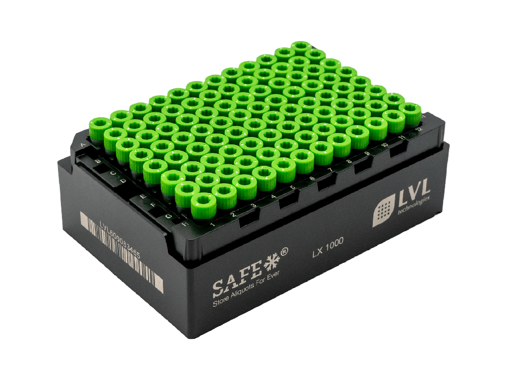 SAFE® XT96 Screw Caps, Green, Cap Rack SBS96, 10 racks (total 960 caps)