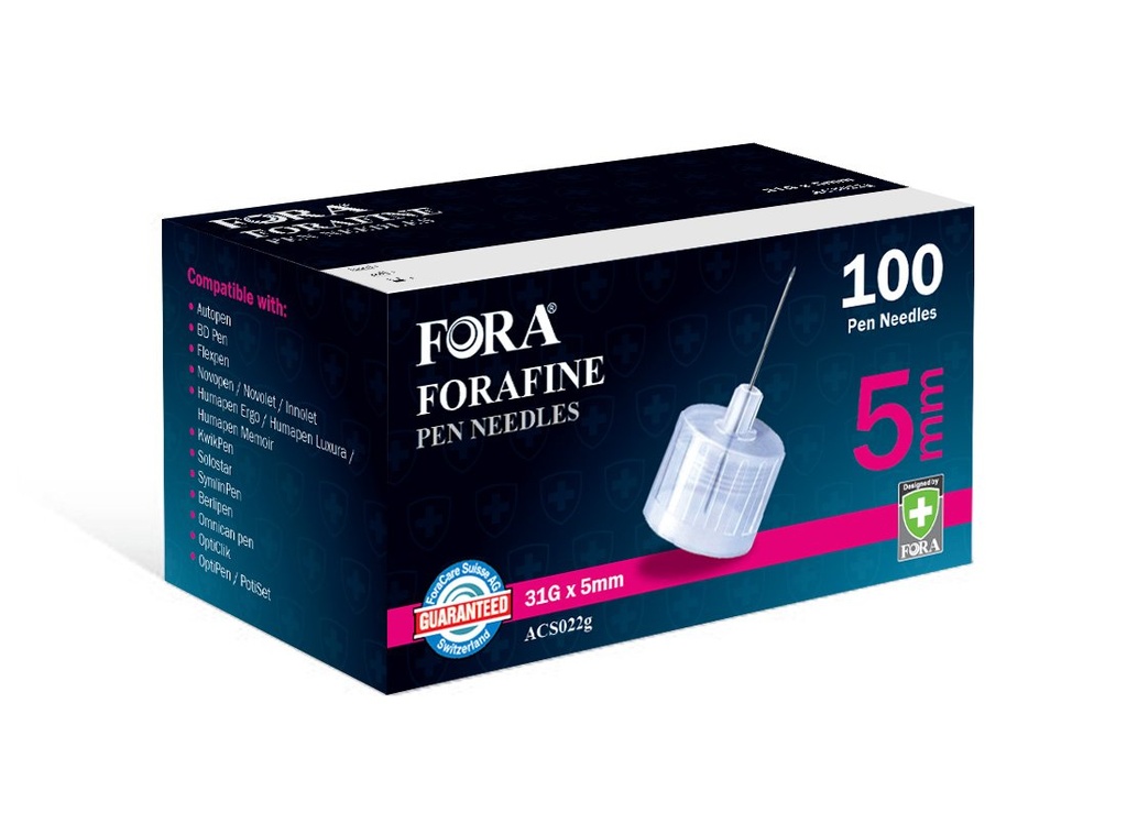 FORA Lyfjapenna nálar 5mm (100/box)