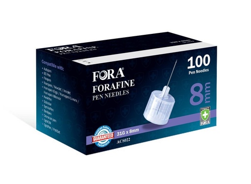 [FORA-8MM-041915] FORA Lyfjapenna nálar 8mm (100/box)